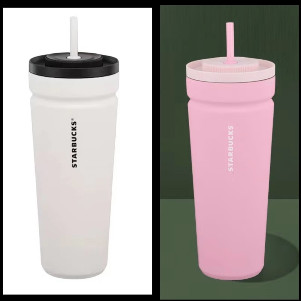Starbucks 24oz soft touch matte tumblers / white and cherry blossom color / NEW